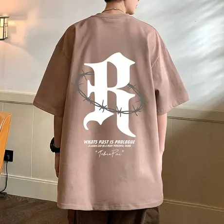 纯棉重磅t恤男夏季衣服美式高街半袖ins潮牌男装短袖2023新款体恤商品大图