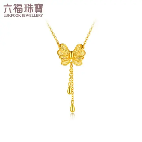 六福珠宝花丝蝴蝶结黄金项链女足金流苏吊坠套链计价L07TBGN0023图片