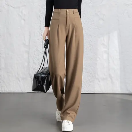 羊毛西装裤女2024年新款春秋季休闲裤阔腿裤莱赛尔直筒裤垂顺长裤图片