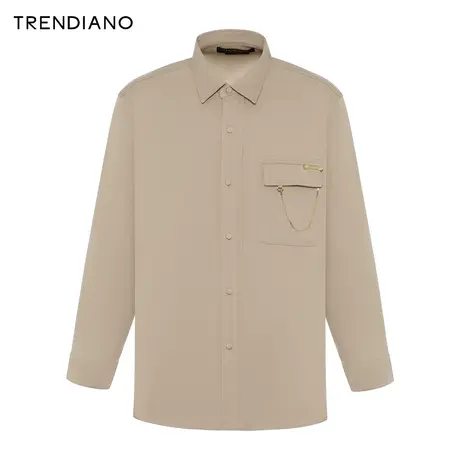 TRENDIANO经典系列弹力提花长袖衬衫2024年春季新款宽松百搭开衫商品大图