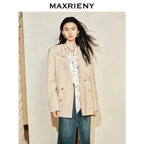 [3件8折]MAXRIENY宫廷飞鸽奢华西装刺绣开叉外套高级气质感女装商品大图