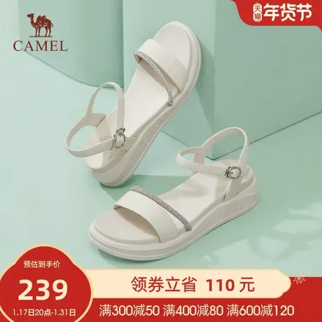 骆驼女鞋年夏新款真皮一字带休闲厚底露趾罗马凉鞋女时装凉鞋图片