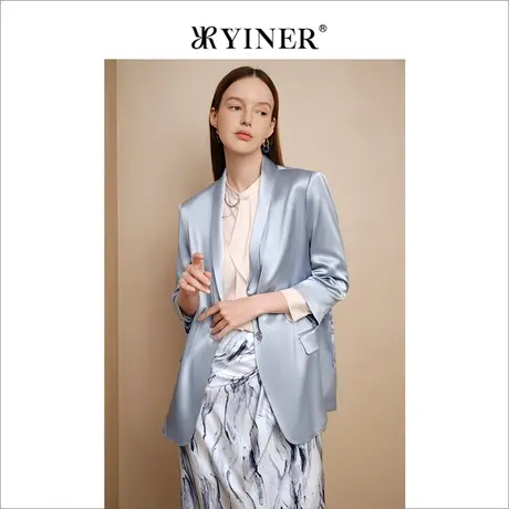 【醋酸系列】YINER音儿女装夏季一粒扣青果领西装外套商品大图