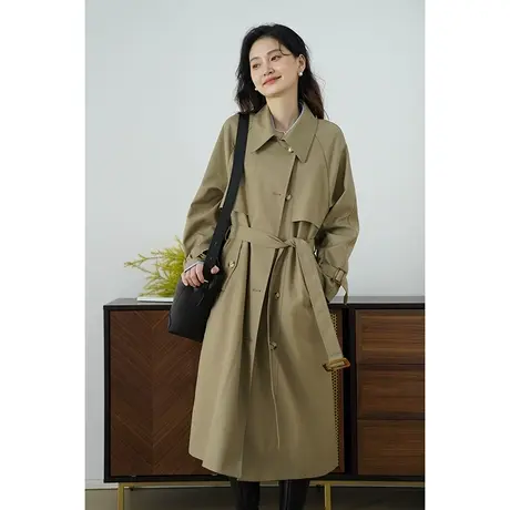 嘉茱莉韩版中长款卡其风衣女2025春季新款上衣单排扣简约休闲外套商品大图