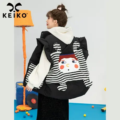 可爱卡通贴花棉服马甲女冬季外穿2022年冬季新款韩版黑色背心外套商品大图