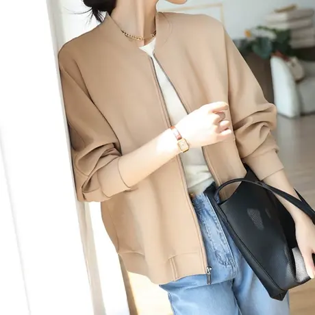 韩潮袭人时尚宽松立领休闲夹克百搭舒适洋气开衫外套女图片