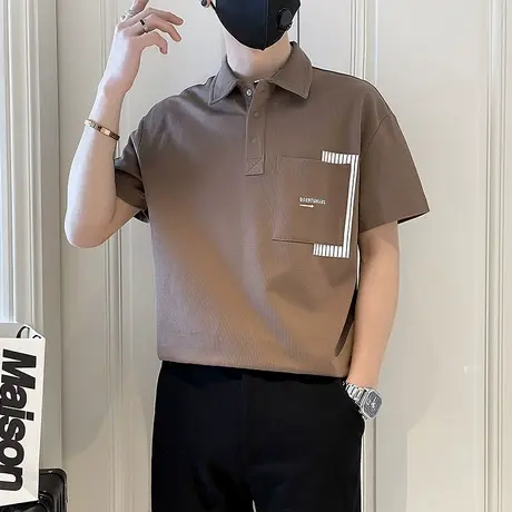 夏季男士短袖POLO衫轻熟休闲上衣2024新款ins拼接口袋夏天半袖T恤商品大图