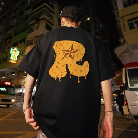 Nuthink日系原宿风字母短袖T恤男夏季oversize潮牌半截袖情侣装潮商品大图