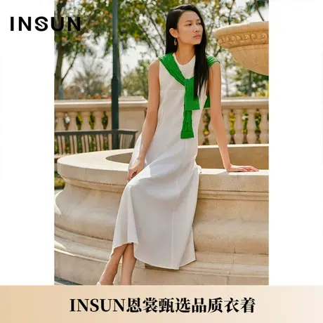 INSUN恩裳夏季多片式针梭拼接三醋酸连衣裙图片