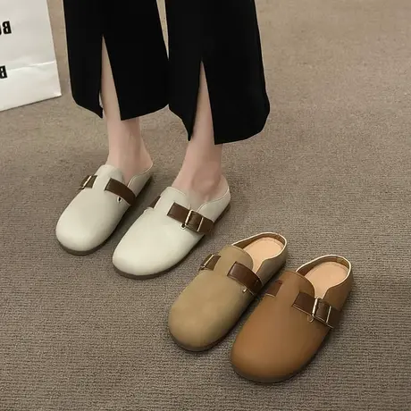 勃肯鞋女包头半拖鞋外穿2024新款春款孕妇平底懒人轻便女士休闲鞋商品大图