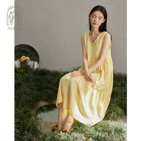 妮狄娅2024睡裙女夏季纯棉v领甜美宽松娃娃背心裙时尚外穿家居服商品大图