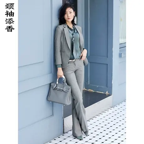 颈袖添香2023春秋新款女裤时尚气质OL修身小西装外套正装商品大图