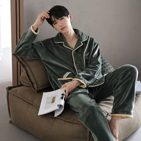 婷美2023年新款睡衣男珊瑚绒秋冬季加厚大码套装法兰绒家居服韩版图片