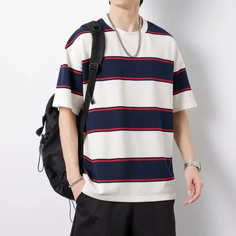 日系复古短袖T恤男生夏季新款圆领宽松半袖体恤衫棉感休闲上衣服商品大图