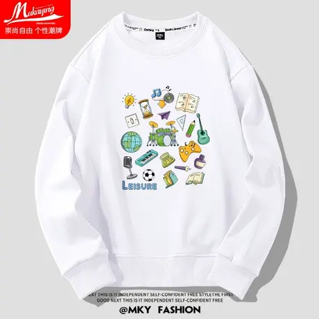 日系卡通原创趣味涂鸦印花圆领卫衣男2023秋季薄款宽松大码上衣服商品大图