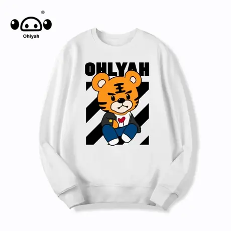 春秋潮牌简约纯棉卡通小虎印花长袖t恤宽松套头卫衣女百搭情侣装商品大图