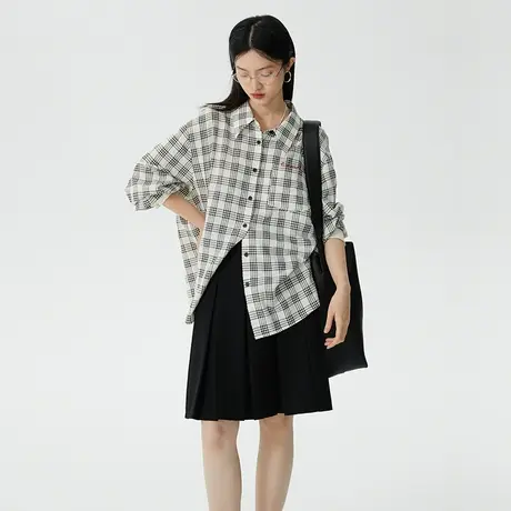 omont蛋挞家 格子宽松长袖衬衫女夏季2023新款复古垂感外搭衬衣图片