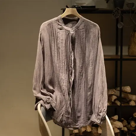 享永子苎麻天丝衬衫女文艺复古棉麻上衣宽松琴褶盐系2023春夏新款图片