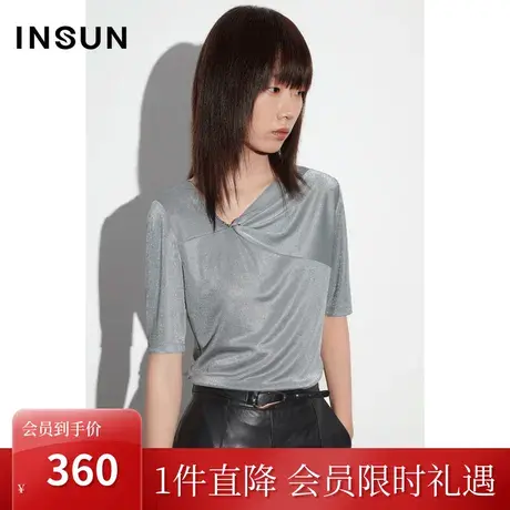 恩裳COVER2023夏新款闪亮光泽感银丝醋酸不规则领舒适弹力针织衫商品大图