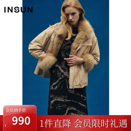 [都会御寒]恩裳COVER冬季2022两件套狐狸毛点缀轻奢皮草外套商品大图