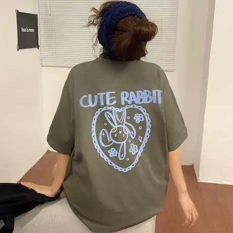 原宿风短袖t恤女2021新款宽松韩版纯棉半袖设计感小众上衣服ins潮商品大图