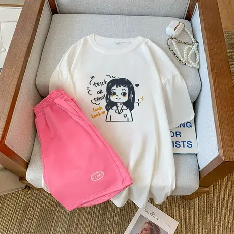 港风运动服套装跑步女夏季宽松短袖短裤小个子网红炸街休闲两件套商品大图