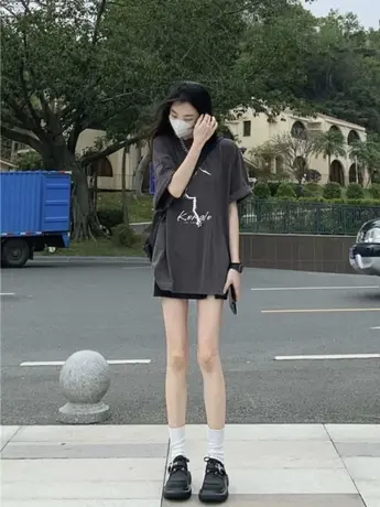 纯棉短袖t恤女夏季2023新款设计感小众美式复古宽松上衣oversize商品大图