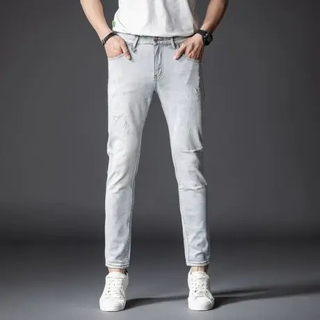 Modi Nick/摩帝尼克破洞薄款修身休闲时尚牛仔裤男士轻奢潮流裤子商品大图