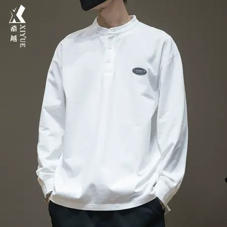 秋冬长袖卫衣男纯棉亨利领小衫T恤男士宽松大码休闲加绒加厚上衣图片