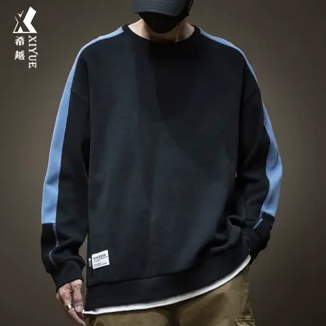 希越运动卫衣男高级感秋冬款大码男士加肥加大假两件加绒加厚男装商品大图