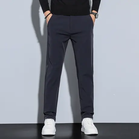 秋冬季商务小西裤男士松紧腰休闲长裤子黑色厚款修身时尚高端免烫商品大图