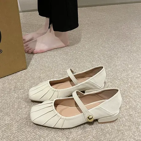 凉鞋银色低跟单鞋日系方头玛丽珍鞋2023春夏新款配裙子女鞋小皮鞋商品大图