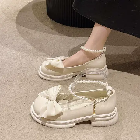 复古英伦软妹风厚底浅口小皮鞋女2023秋爆款甜美洛丽塔蝴蝶结单鞋商品大图