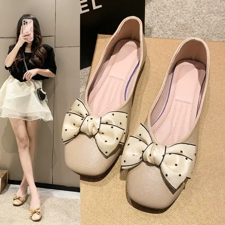 配裙子单鞋女鞋温柔风2023年夏秋季新款法式仙女鞋蝴蝶结浅口瓢鞋图片