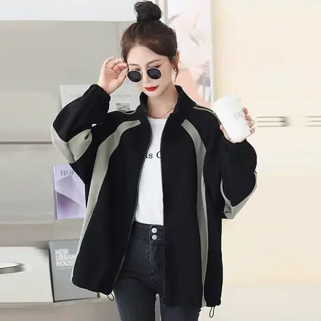 韩版开衫卫衣棒球服女春秋新款胖mm大码慵懒风加绒加厚外套200斤商品大图