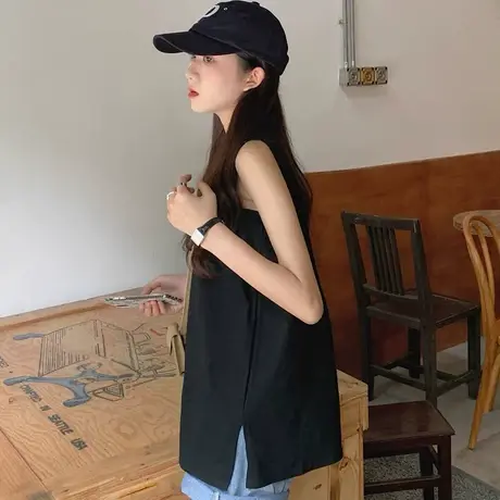 纯棉吊带坎肩运动背心无袖t恤女夏季设计感小众外穿宽松上衣ins潮图片