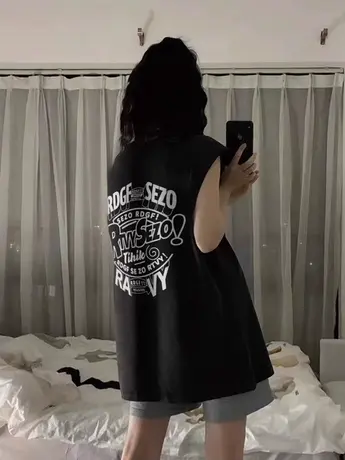美式纯棉吊带坎肩背心无袖t恤女2024新款夏外穿宽松港风挂脖上衣图片