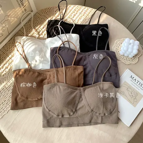 吊带背心女内搭设计感小众外穿带胸垫一体夏黑色抹胸文胸内衣上衣图片
