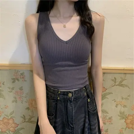 辣妹无钢圈美背带胸垫内搭网红爆款别致大V领打底小吊带背心上衣图片