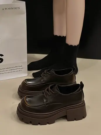 厚底小皮鞋女2024新款春秋季英伦风擦色女鞋子帅气小个子乐福单鞋商品大图