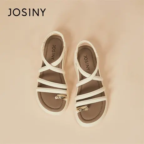 Josiny/卓诗尼法式凉鞋女2024春季新款百搭厚底复古黑色绑带凉拖商品大图