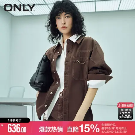 ONLY2024春季新款简约休闲加绒OVERSIZE牛仔衬衫女|124162006商品大图