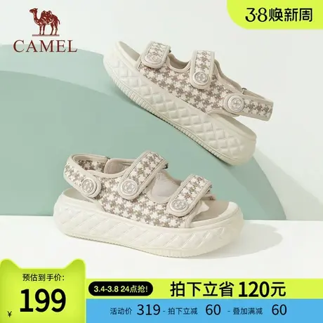 骆驼女鞋2024春夏新款花色圆头休闲日常凉鞋运动街头风潮酷凉鞋商品大图