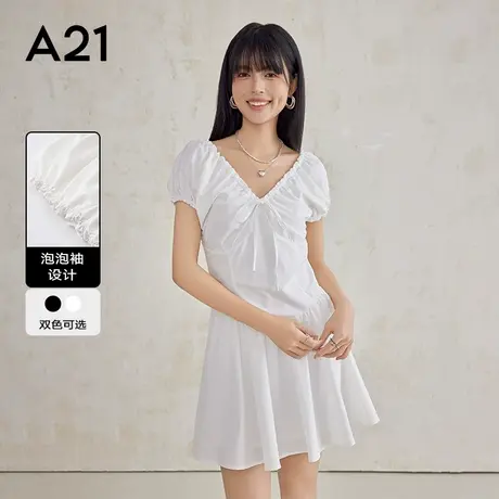 A21v领女装夏季泡泡短袖连衣裙设计感气质时尚裙子图片