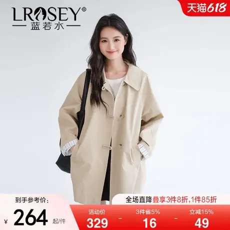 蓝若水大码女装简约时尚工装外套春季新款胖mm宽松中长款减龄大衣商品大图