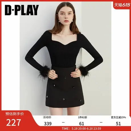 DPLAY2025年春季新款通勤黑色v领针织衫修身显瘦内搭针织打底衫女图片