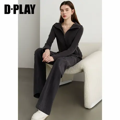 DPLAY冬季新款深灰色套装时尚慵懒加厚卫衣卫裤女2件套图片