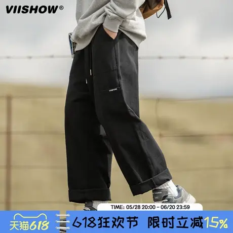 VIISHOW抽绳工装裤男秋季新款日系复古潮牌休闲宽松直筒阔腿裤子商品大图