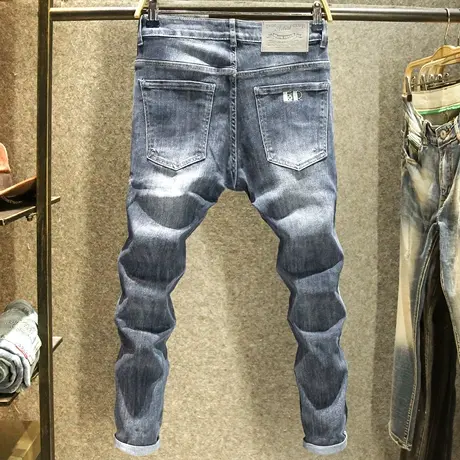 秋季经典刺绣牛仔裤男款显瘦修身小脚裤男装潮牌时尚青年弹力裤子图片