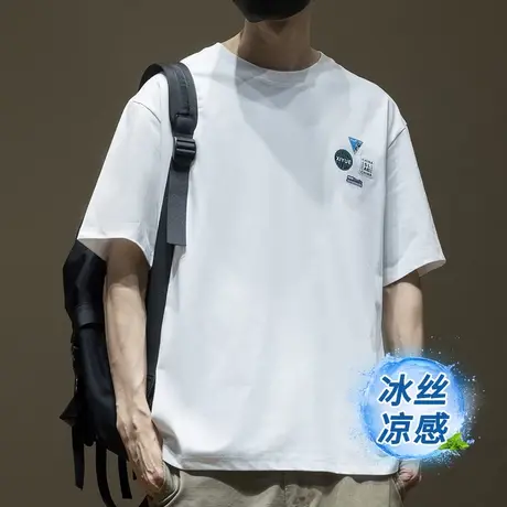 230g索罗娜冰丝凉感短袖T恤男2025夏季新款宽松大码半袖休闲体恤商品大图